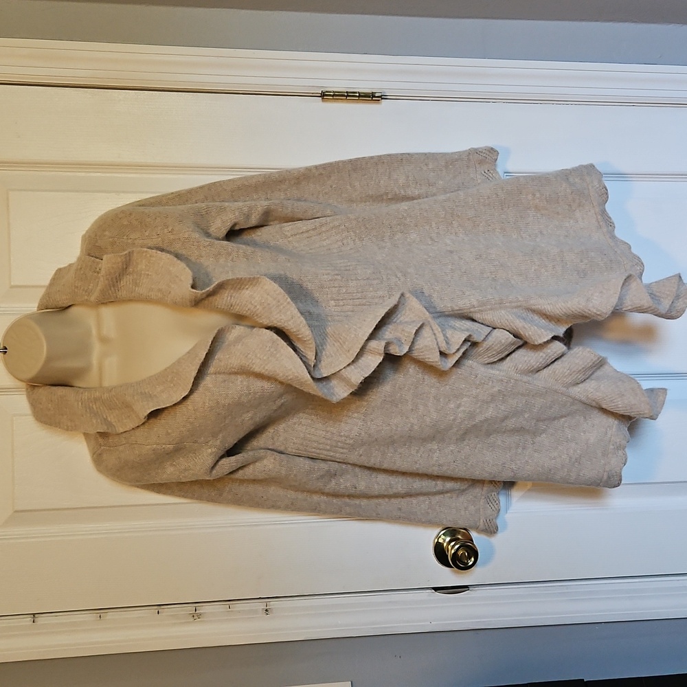 Marina Luna  Lambs Wool Angora Ruffle Long Line Cardigan